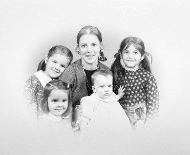 The four young Koury daughters are pictured with their late mother, Linda Koury.